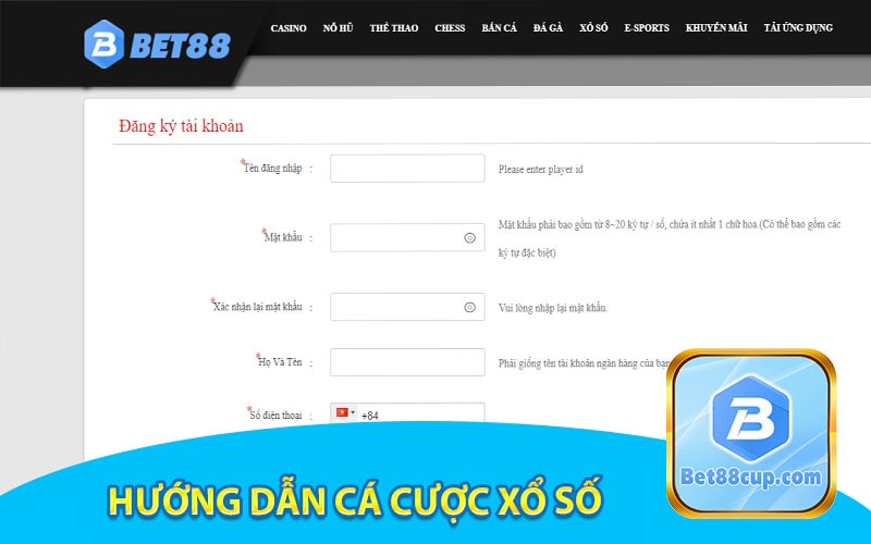 Hướng dẫn cá cược xổ số trên Bet88