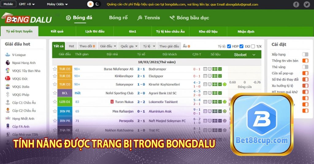 Tính năng được trang bị trong Bongdalu